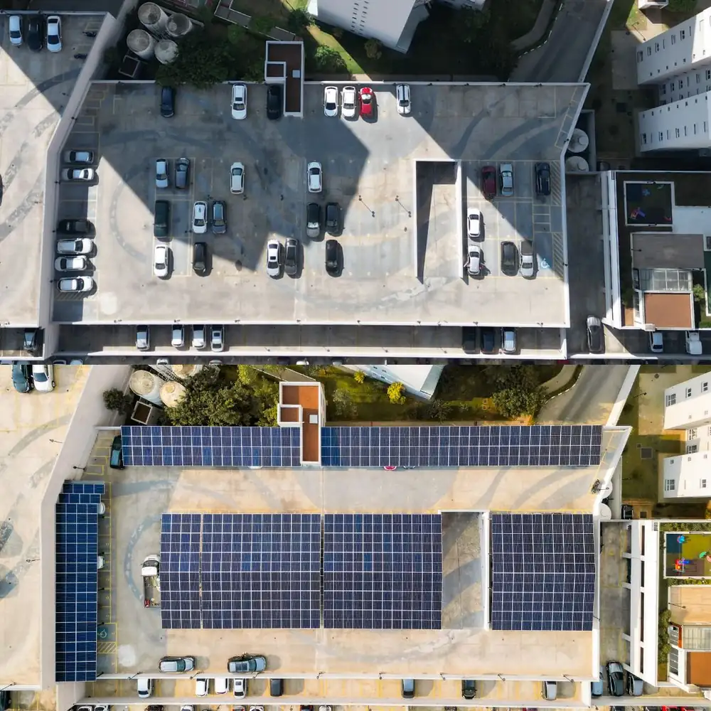 Carport solar em condomínio, antes e depois
